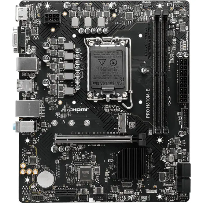MSI PRO H610M-E Motherboard, LGA1700 Socket, DDR5 Up To 5600MHz, PCIe 4.0, Micro-ATX