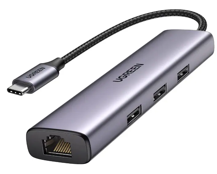 0 UGREEN USB-C to 3×USB3.0 Hub+RJ45 (1000M) Ethernet Adapter